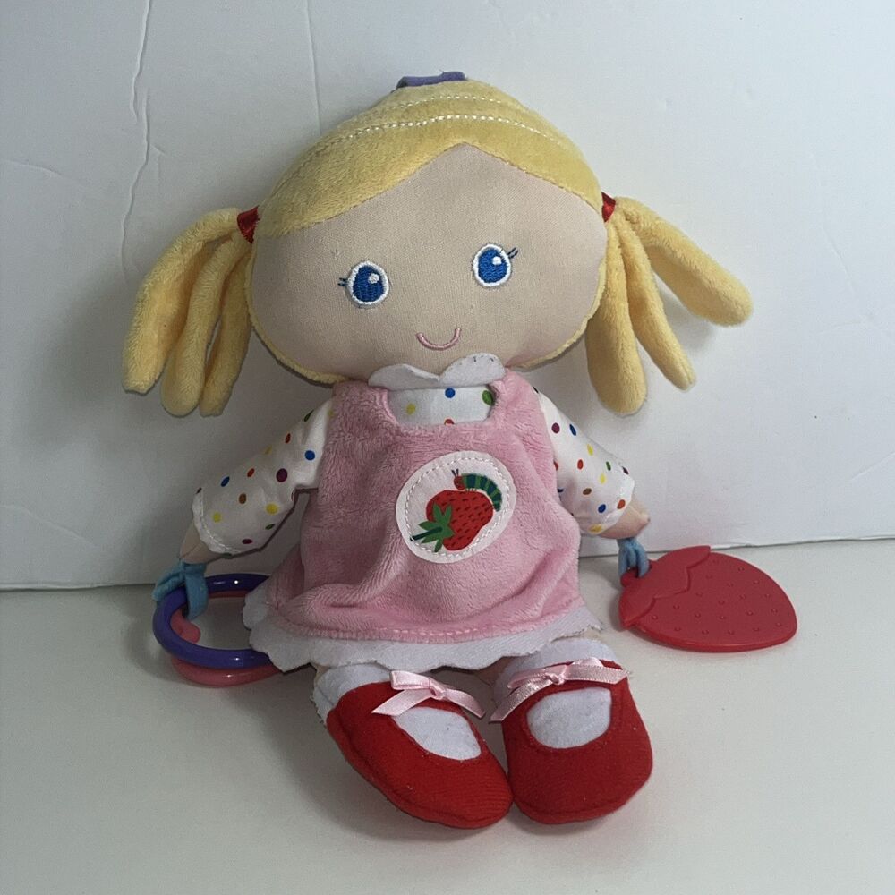 The World Of Eric Carle Blonde Girl Plush Rattle 10" Strawberry Caterpillar